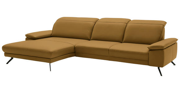 ECKSOFA in Echtleder Currygelb  - Currygelb/Schwarz, Design, Leder/Metall (193/332cm) - Dieter Knoll