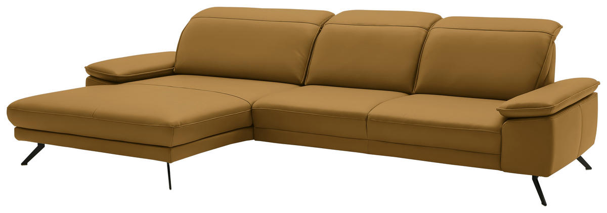 ECKSOFA in Echtleder Currygelb  - Currygelb/Schwarz, Design, Leder/Metall (193/332cm) - Dieter Knoll