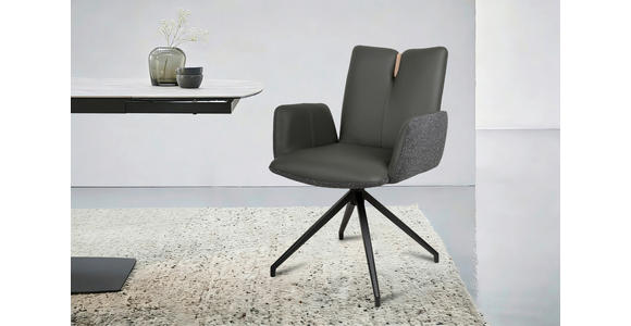ARMLEHNSTUHL  Sitzfläche 360° drehbar, automatische Rückholfunktion Bouclé Echtleder  - Anthrazit/Schwarz, Design, Leder/Holz (62/87/63cm) - Valnatura