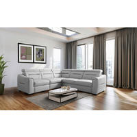 ECKSOFA  in Lederlook Echtleder Platinfarben  - Platinfarben/Wengefarben, Design, Leder/Holz (260/260cm) - Celina Home