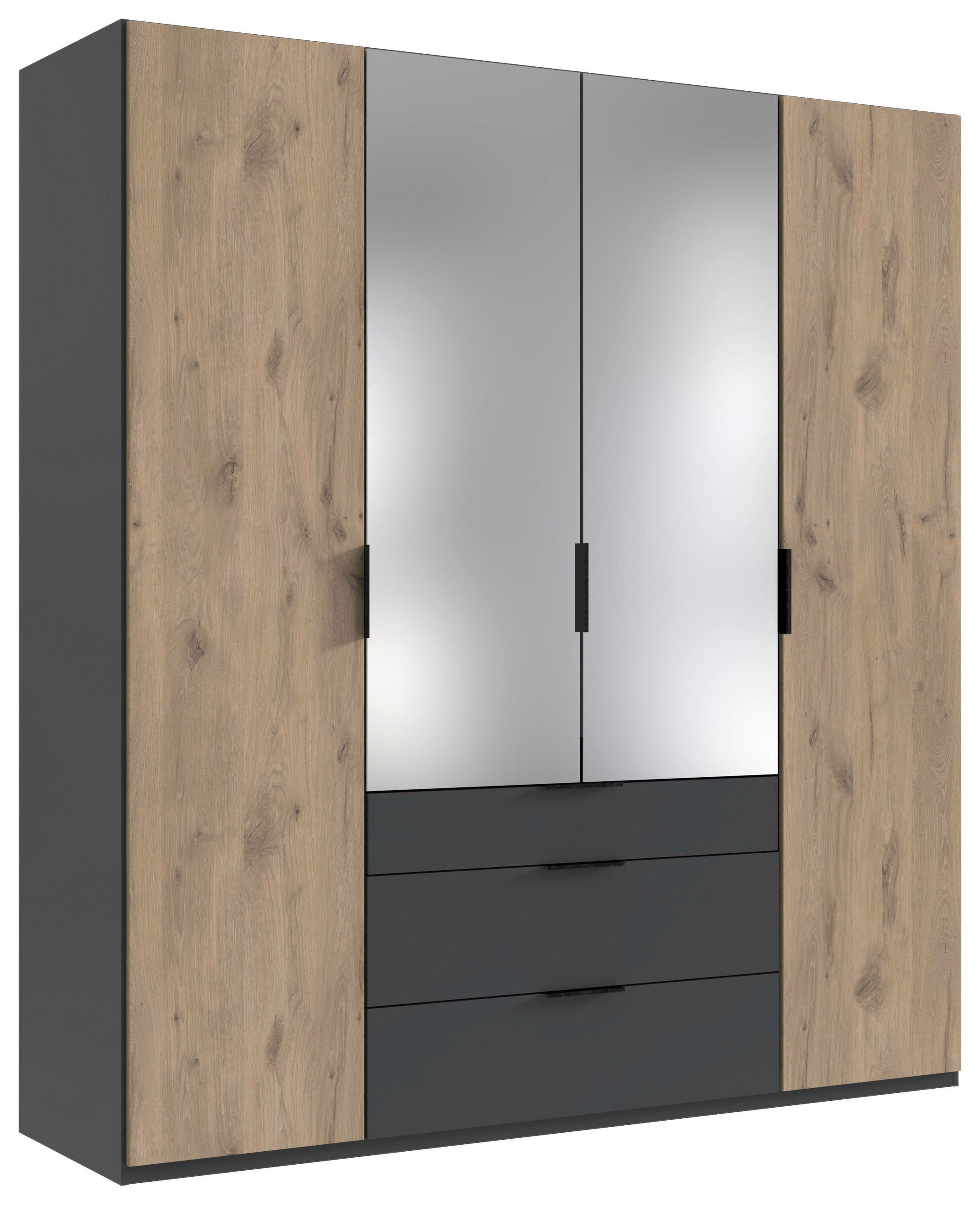 DREHTÜRENSCHRANK 200/216/58 cm,  in Graphitfarben, Klar, Eichefarben, 4-türig  - Klar/Eichefarben, MODERN, Glas/Holzwerkstoff (200/216/58cm) - Boxxx