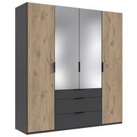 DREHTÜRENSCHRANK 200/216/58 cm,  in Graphitfarben, Klar, Eichefarben, 4-türig  - Klar/Eichefarben, MODERN, Glas/Holzwerkstoff (200/216/58cm) - Boxxx