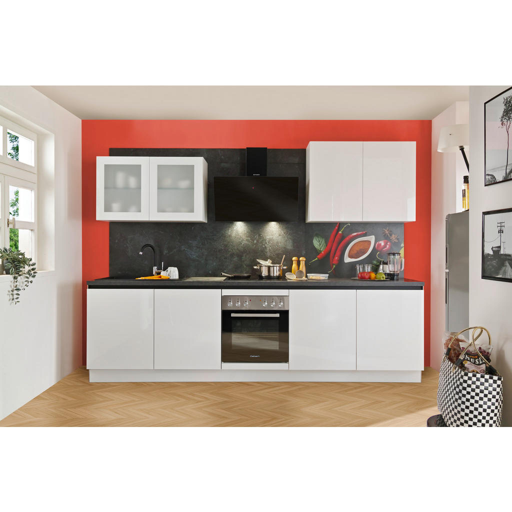 Küchenzeile Star mit Geräten 300 cm Weiß/Anthrazit