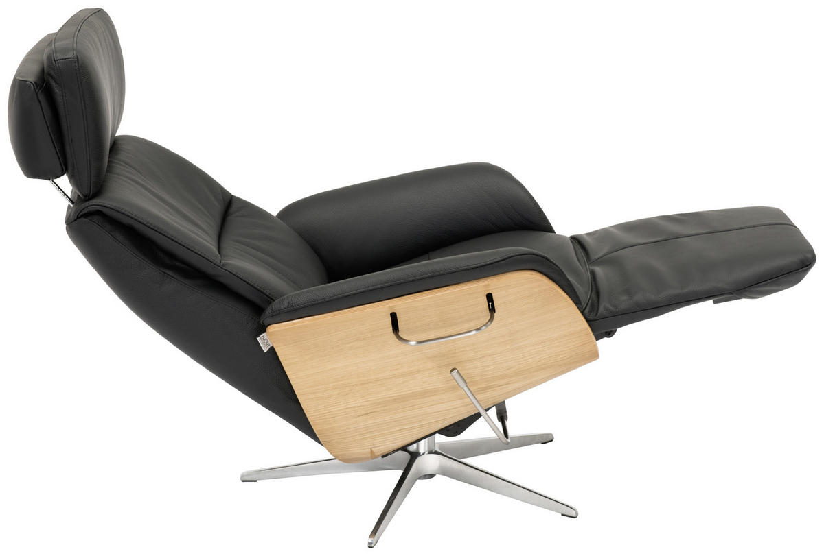 FÅTÖLJ i trä, läder svart  - kromfärg/svart, Design, metall/läder (80/104-113/76cm) - Welnova