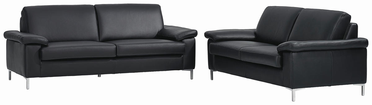 SITZGARNITUR Schwarz Echtleder  - Silberfarben/Schwarz, KONVENTIONELL, Leder/Metall (180/200/82/94cm) - Musterring