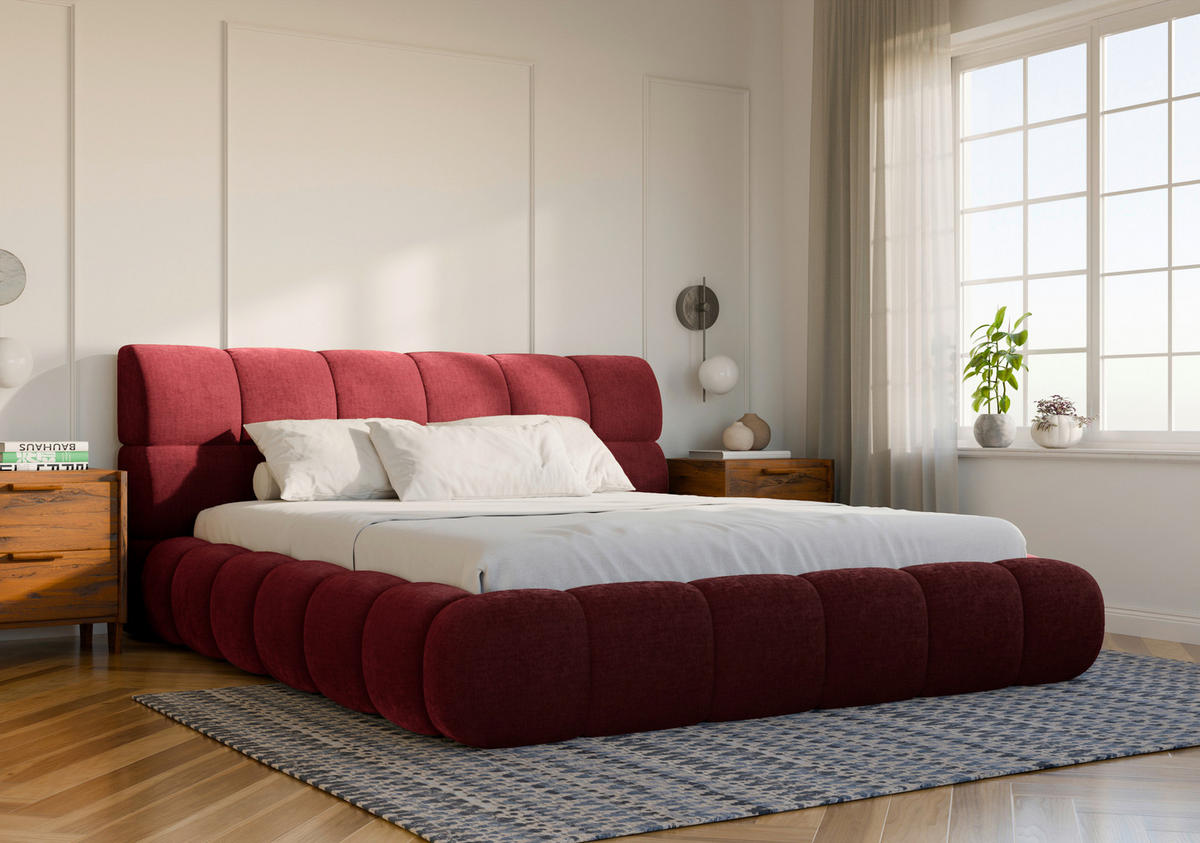 POLSTERBETT 180/200 cm,  in Rot, Lattenrost, Bettkasten,  - Rot/Schwarz, Design, Holz/Textil (180/200cm) - Chameo