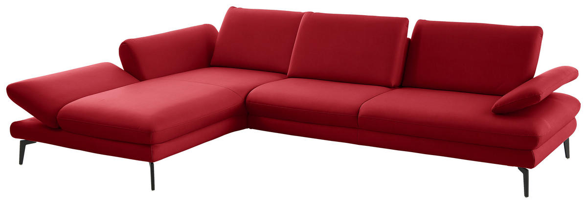 ECKSOFA in Echtleder Rot  - Rot/Schwarz, Design, Leder/Metall (195/308cm) - Dieter Knoll