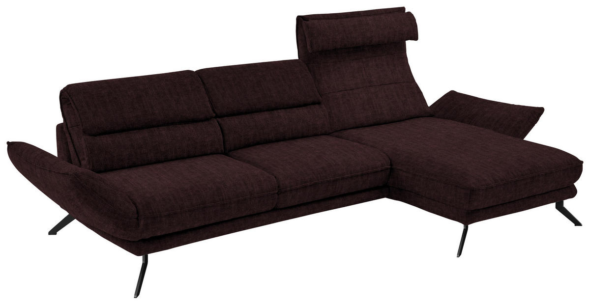 ECKSOFA in Velours Dunkelbraun  - Dunkelbraun/Schwarz, Design, Textil/Metall (283/153cm) - Valdera