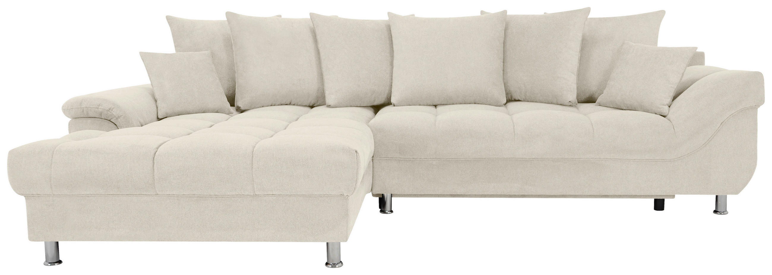 ECKSOFA in Flachgewebe, Mikrofaser Creme  - Chromfarben/Creme, Design, Kunststoff/Textil (198/312cm) - Livetastic
