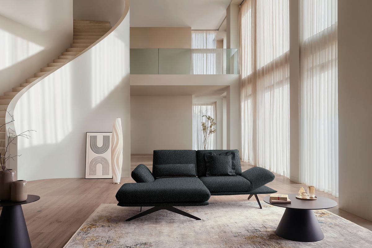 ECKSOFA Flachgewebe Anthrazit  - Anthrazit/Schwarz, Design, Textil/Metall (155/234cm) - Dieter Knoll