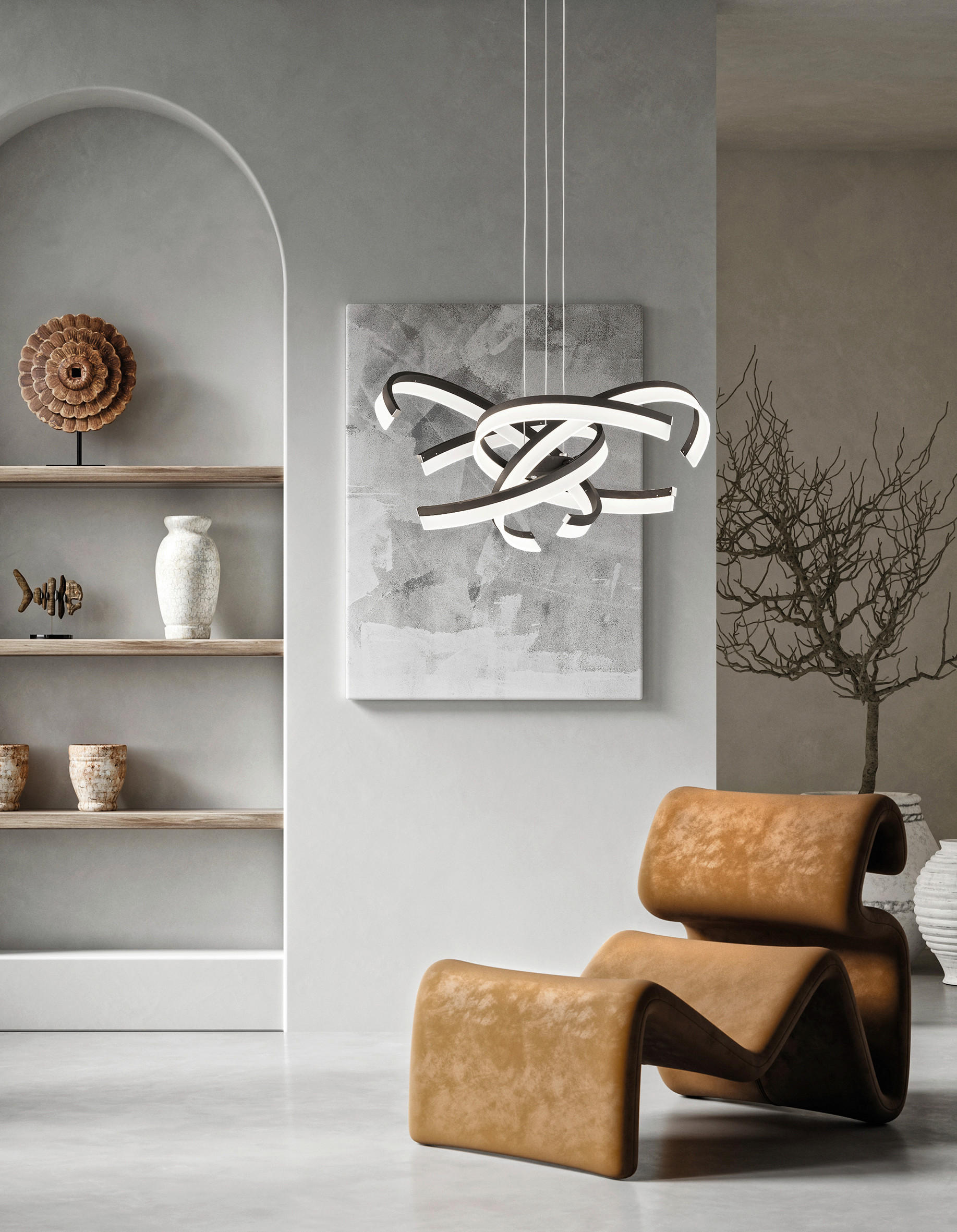STROPNÍ ZÁVĚSNÉ LED SVÍTIDLO - černá/pískové barvy, Design, kov (53/150cm) - Fischer & Honsel
