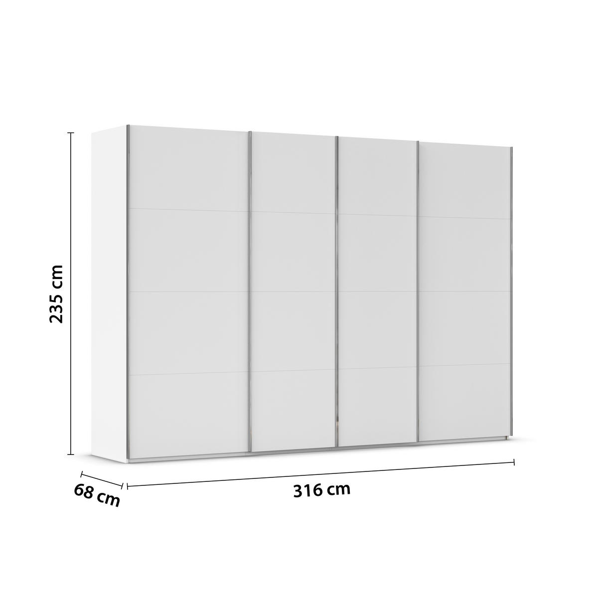 SCHWEBETÜRENSCHRANK 316/223/68 cm 4-türig Weiß  - Chromfarben/Weiß, Design, Holzwerkstoff/Metall (316/223/68cm) - Novel