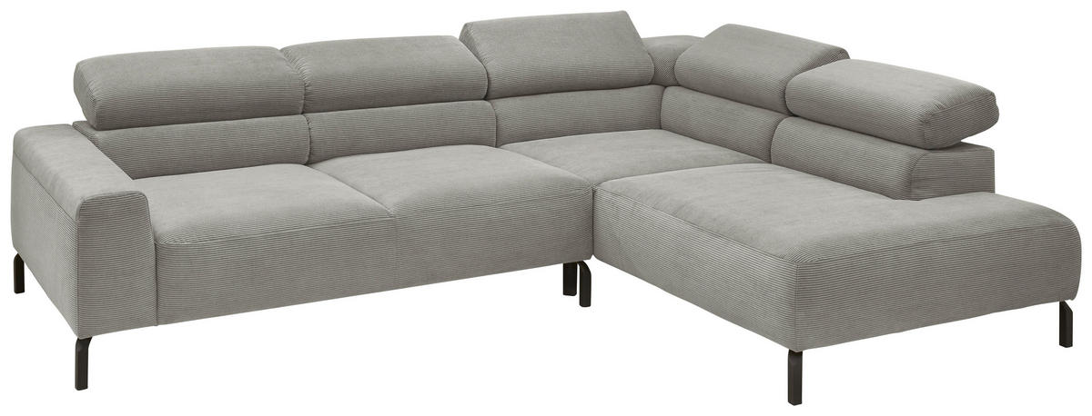 ECKSOFA in Feincord Grau  - Schwarz/Grau, Design, Textil/Metall (273/219cm) - Pure Home Comfort