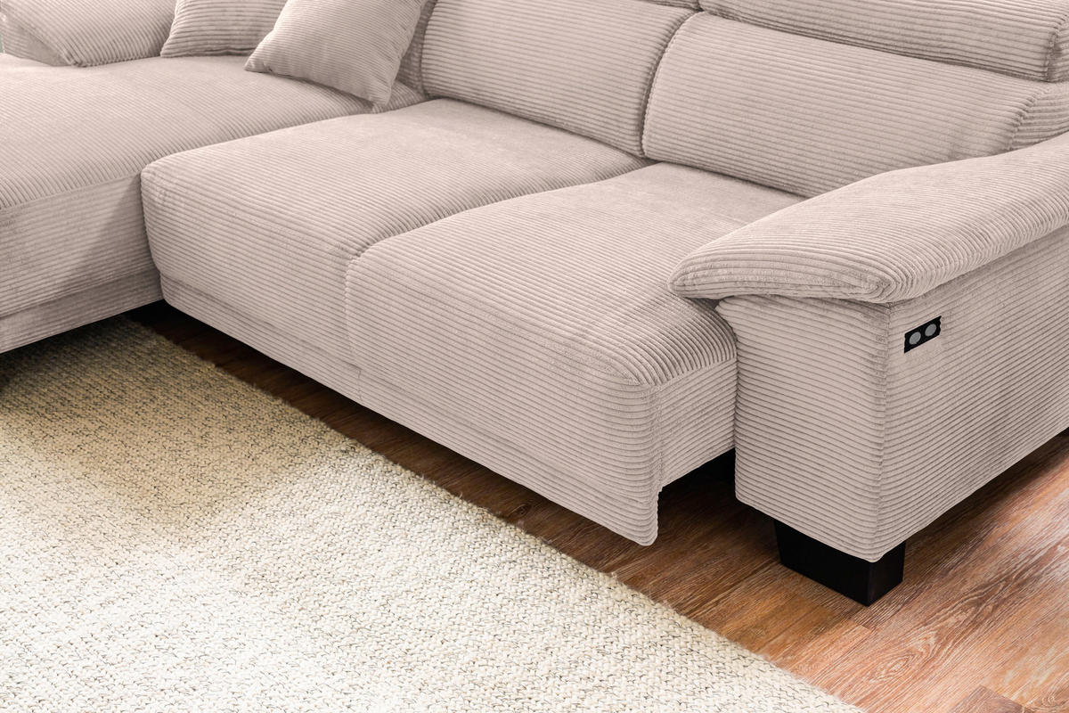 ECKSOFA in Cord Taupe  - Taupe/Schwarz, Design, Holz/Textil (174/270cm) - Pure Home Lifestyle