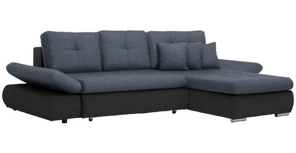 ECKSOFA in Webstoff Anthrazit, Blau  302/187 cm  - Chromfarben/Blau, Design, Kunststoff/Textil (302/187cm) - Carryhome