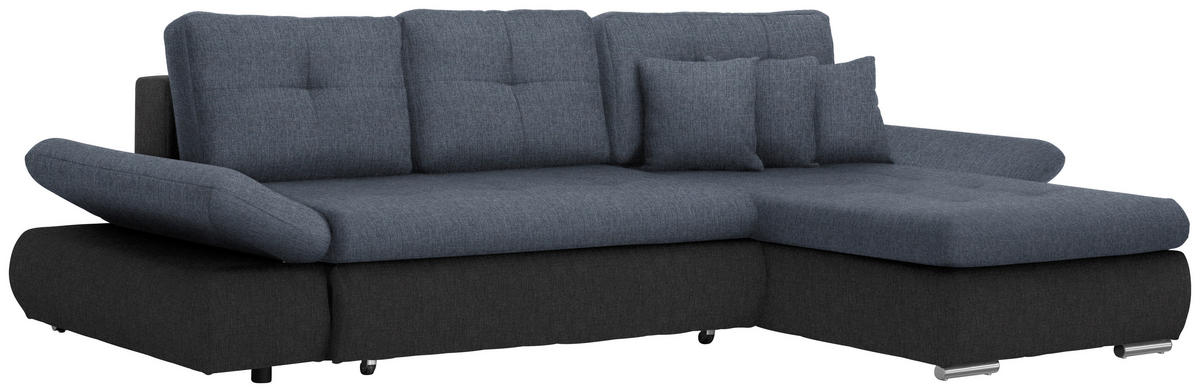 ECKSOFA in Webstoff Anthrazit, Blau  - Chromfarben/Blau, Design, Kunststoff/Textil (302/187cm) - Carryhome