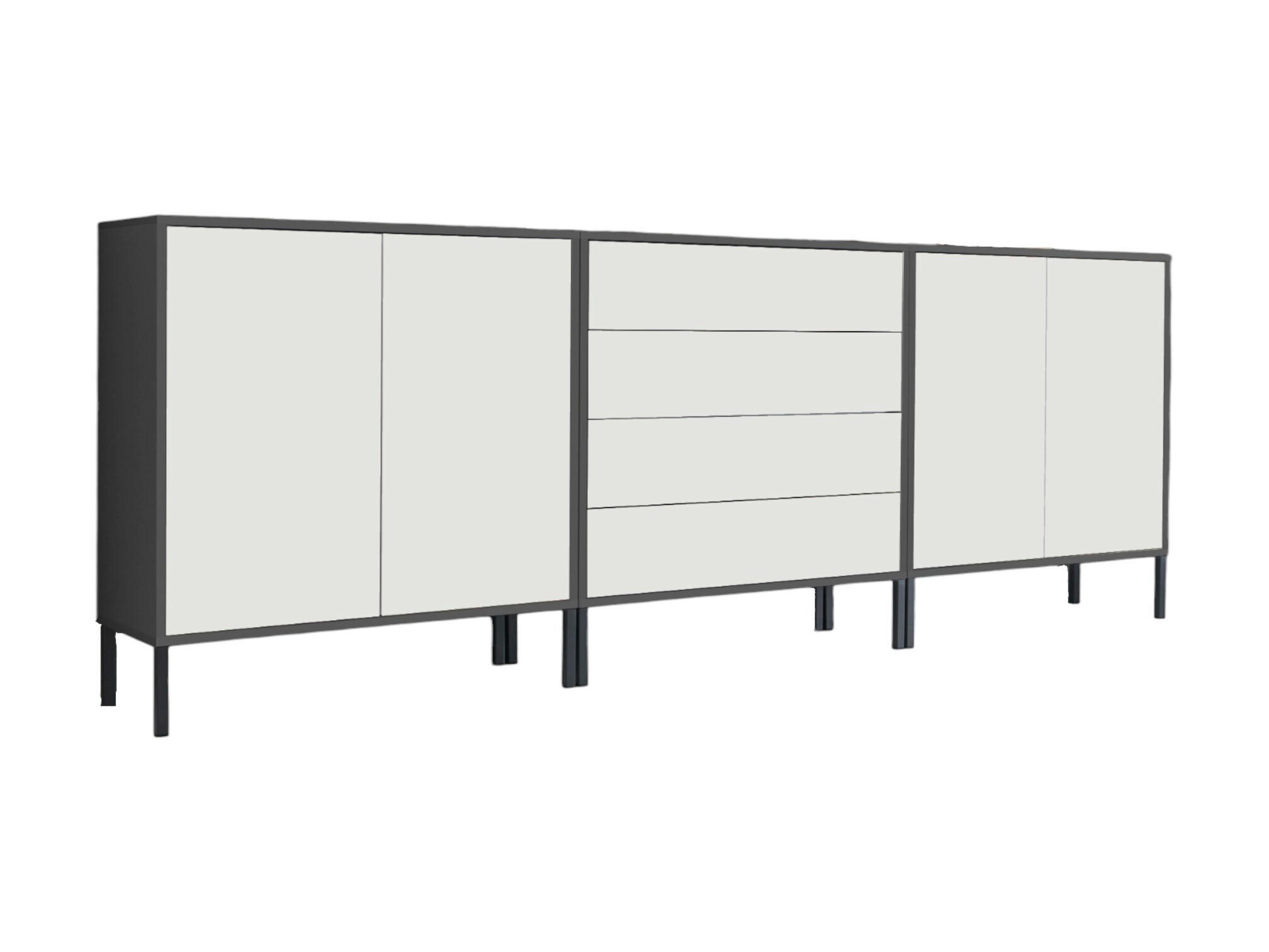Mid.you Sideboard Mailand Set 5 + MF Anthrazit, Weiß 237x86x33 cm