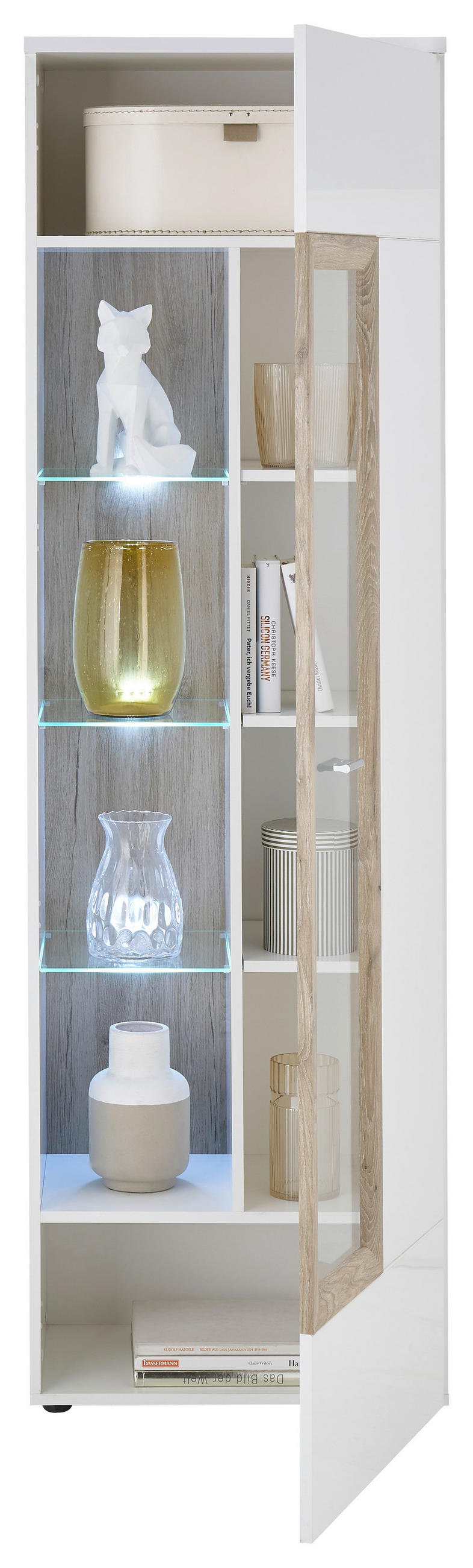 VITRINE in Weiß, Weiß Hochglanz  - Weiß Hochglanz/Silberfarben, Design, Glas/Holzwerkstoff (60/197/38cm) - MID.YOU