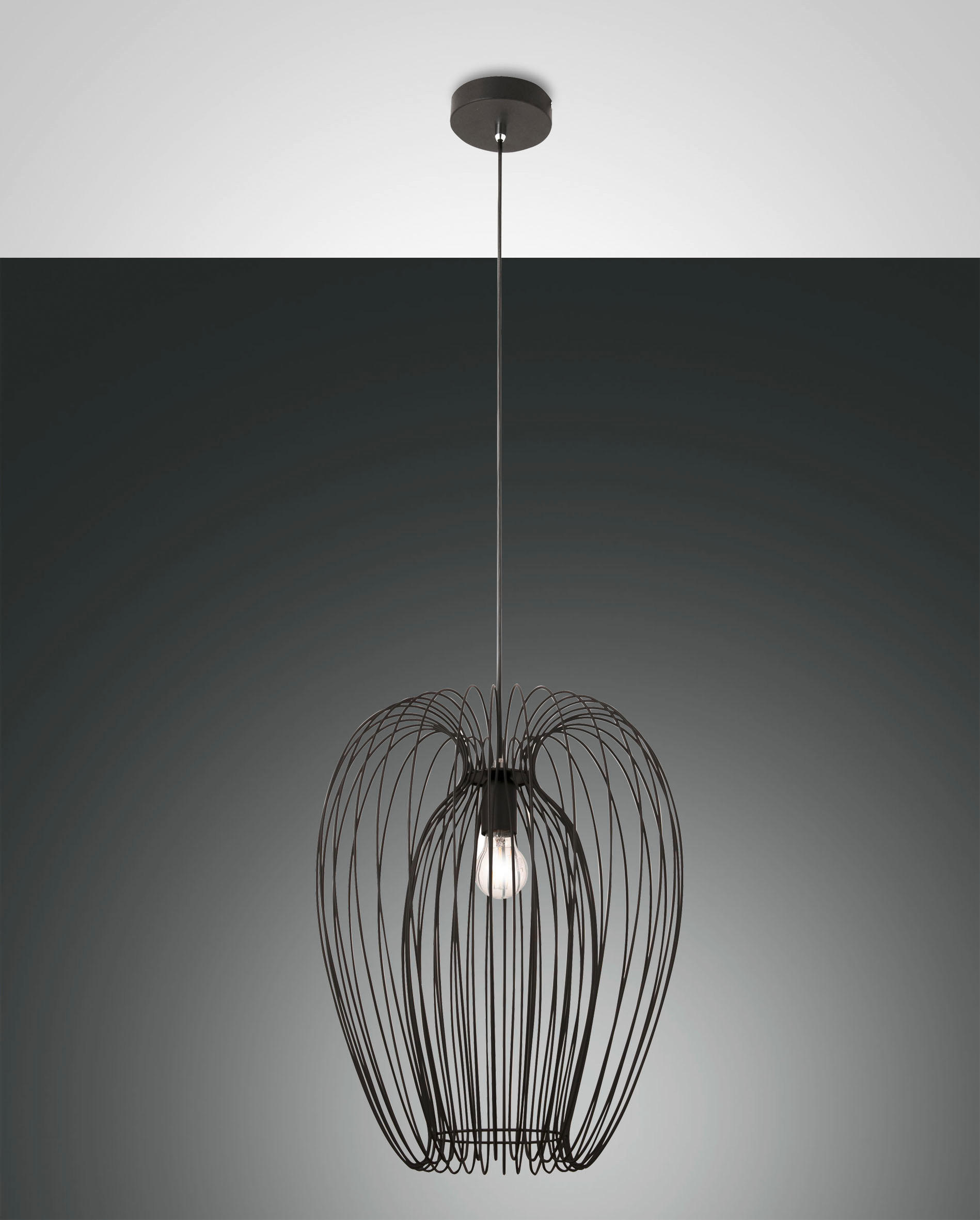HÄNGELEUCHTE Camp 40/200 cm   - Schwarz, LIFESTYLE, Metall (40/200cm) - Fabas Luce