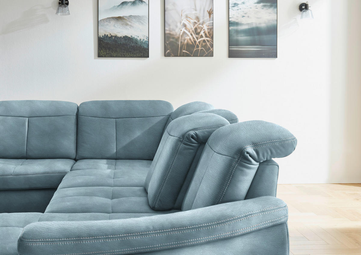 WOHNLANDSCHAFT in Mikrofaser Hellblau  - Wildeiche/Beige, Konventionell, Holz/Textil (243/343/185cm) - Voleo