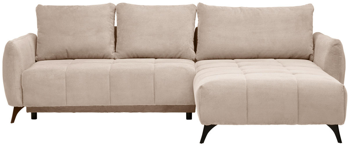 ECKSOFA in Struktur, Plüsch Beige  - Beige/Schwarz, Design, Textil/Metall (287/197cm) - Stylife