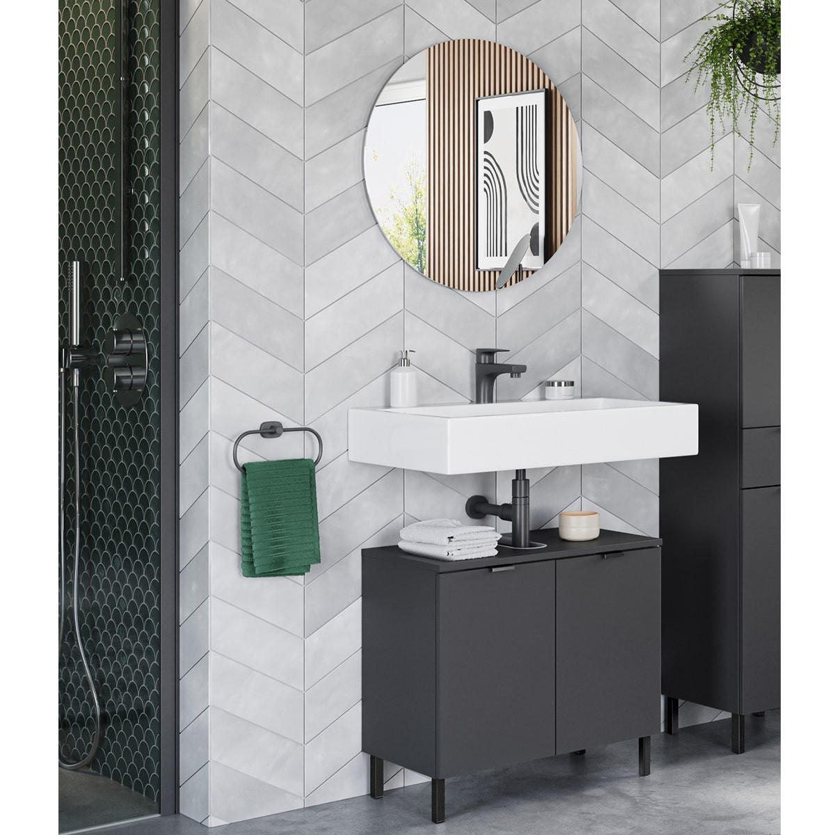 BADEZIMMER 2-teilig  in 60 cm  - Schwarz/Graphitfarben, MODERN, Holzwerkstoff/Metall (60cm) - Germania