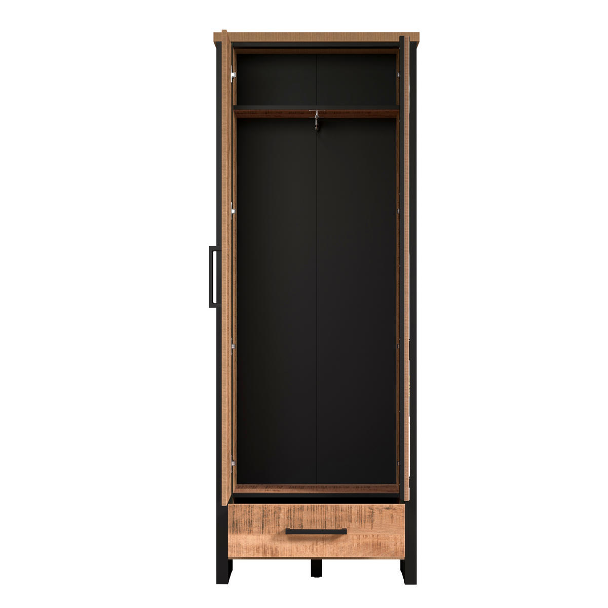 GARDEROBENSCHRANK ENNA GD  in 73/195/39 cm  - Schwarz/Naturfarben, Basics, Glas/Holzwerkstoff (73/195/39cm) - MID.YOU