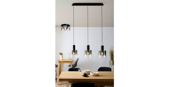 HÄNGELEUCHTE Alesund 90/20/120 cm  - Schwarz, Design, Glas/Metall (90/20/120cm) - Dieter Knoll