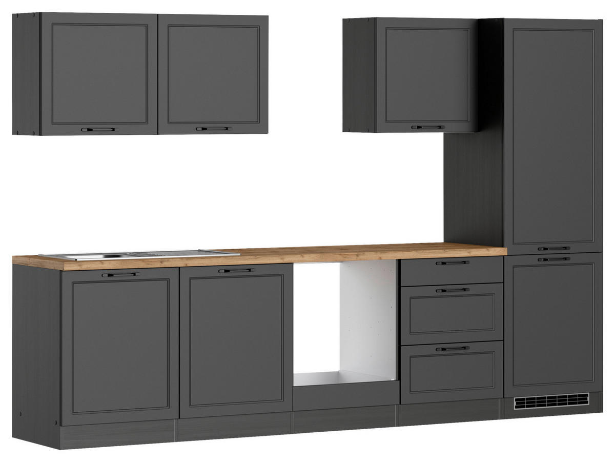 MODULKÖK UTAN VITVAROR 300 cm   i grå, ek Wotan  - ek Wotan/svart, Lifestyle, metall/trämaterial (300cm) - Held