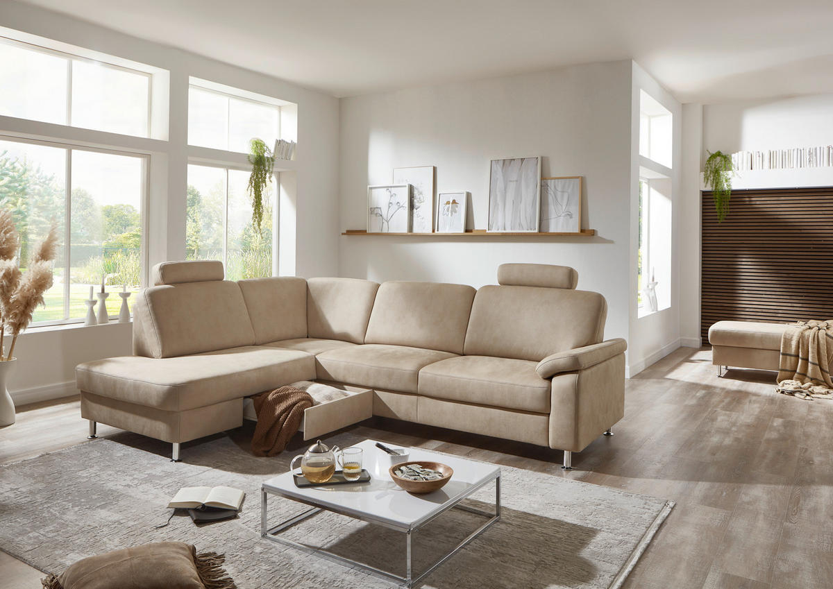 ECKSOFA Rostock Beige Mikrofaser  - Beige, Design, Textil/Metall (202/266cm) - Beldomo System