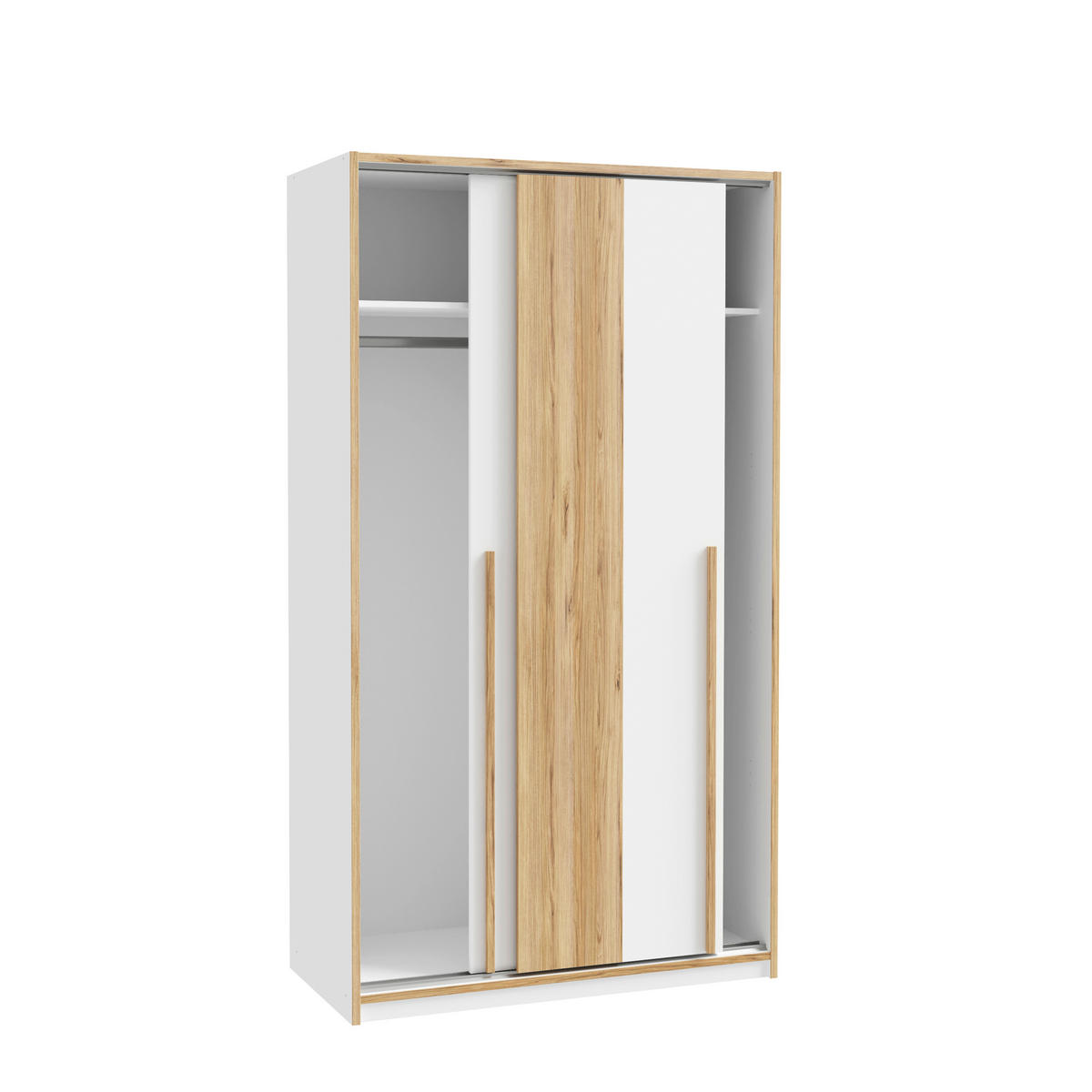 DULAP CU UȘI CULISANTE in alb, culoare lemn stejar  - alb/culoare lemn stejar, Modern, plastic/metal (118,8/215/57,4cm) - Novel