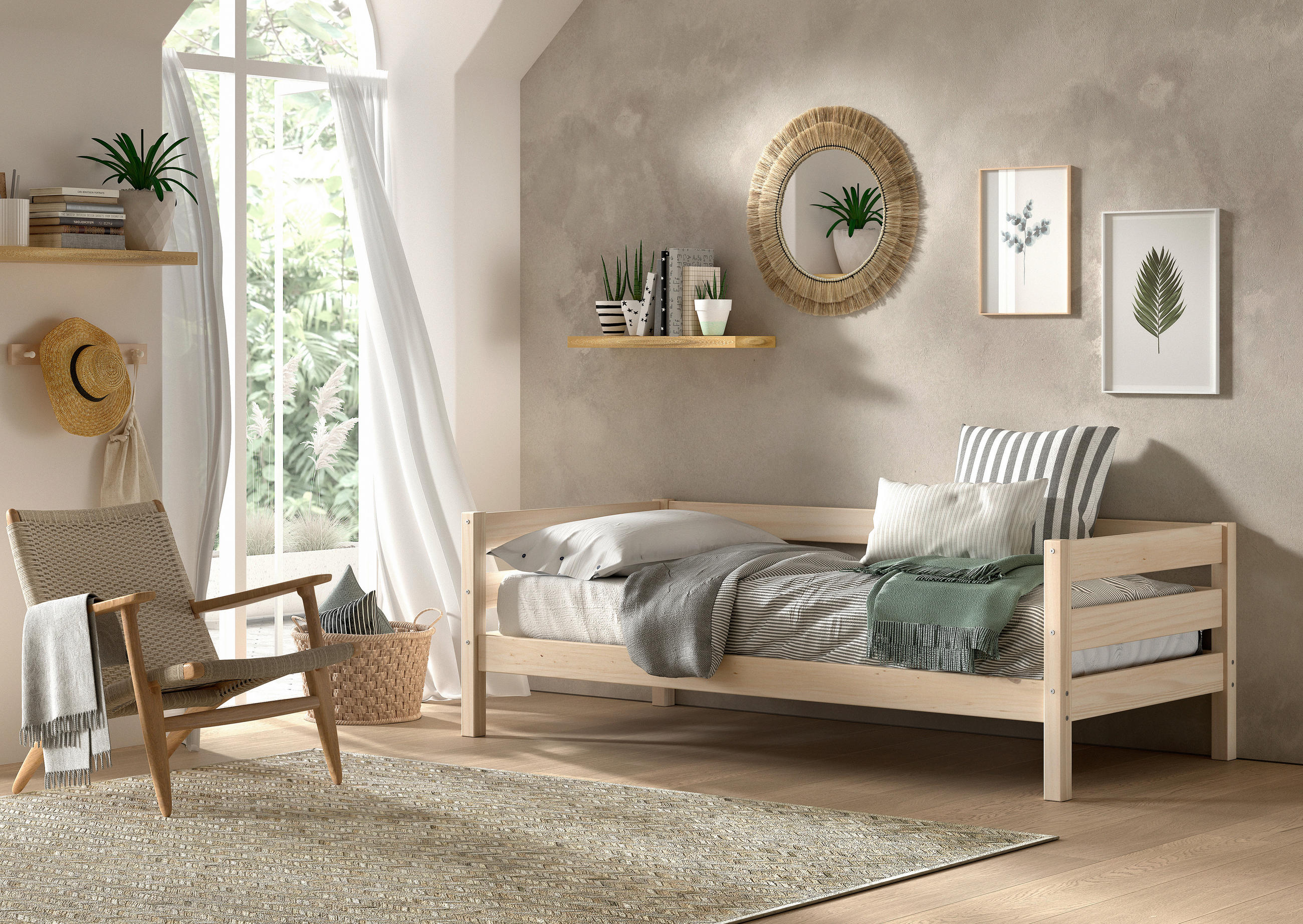 BETT 90/200 cm  in Weiß  - Naturfarben/Weiß, MODERN, Holz (90/200cm) - Vipack
