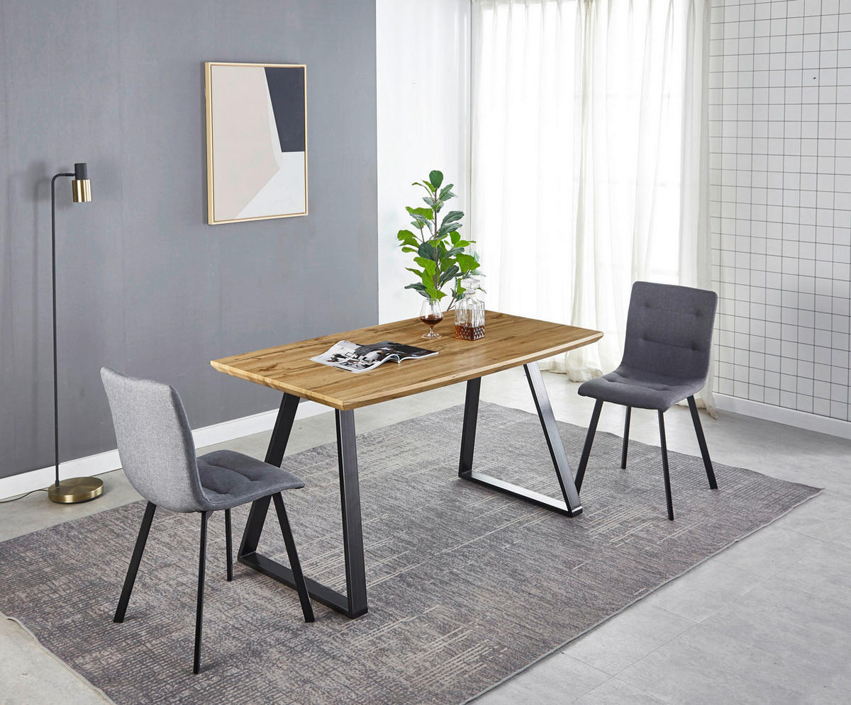 ESSTISCH rechteckig Naturfarben, Schwarz  - Schwarz/Naturfarben, Design, Holzwerkstoff/Metall (140/80/75cm) - Livetastic