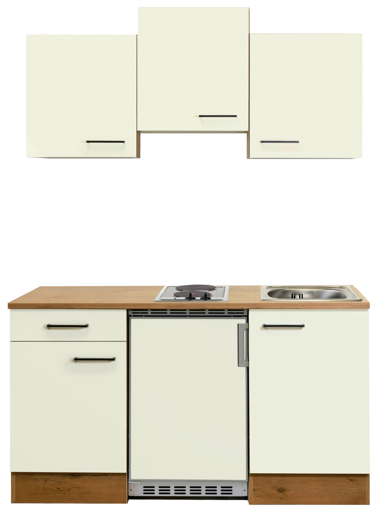 MINIKÜCHE   in Eichefarben, Magnolie  - Eichefarben/Magnolie, Basics, Holzwerkstoff/Metall (150,5cm) - FlexWell