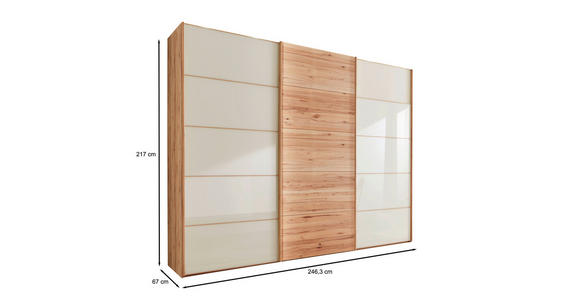 SCHWEBETÜRENSCHRANK 250/217/67 cm 3-türig  - Champagner/Buchefarben, Natur, Glas/Holz (250/217/67cm) - Linea Natura