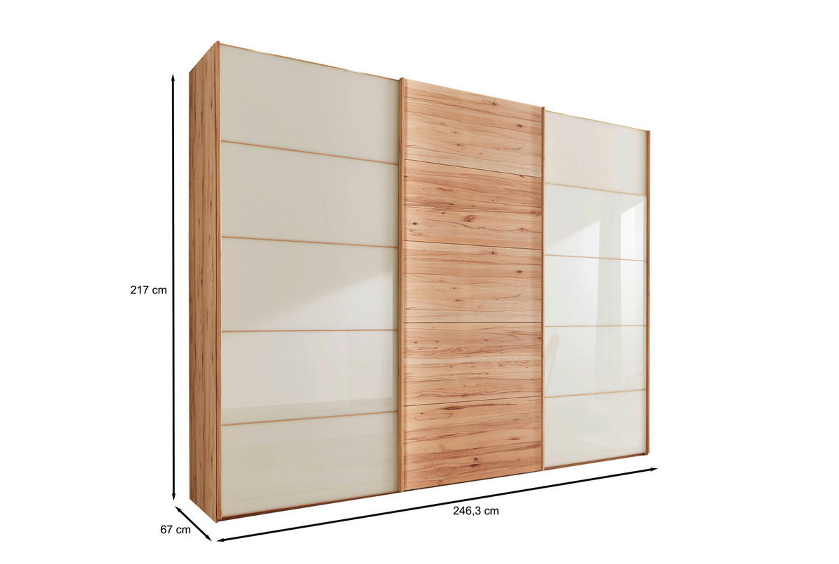 SCHWEBETÜRENSCHRANK  in Buchefarben, Champagner  - Champagner/Buchefarben, Natur, Glas/Holz (250/217/67cm) - Linea Natura