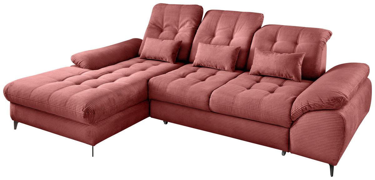 ECKSCHLAFSOFA in Cord Koralle  - Koralle/Schwarz, Modern, Textil/Metall (189/273cm) - Livetastic