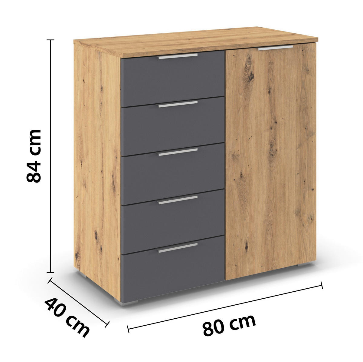 KOMMODE  in 80/84/40 cm  - Dunkelgrau/Silberfarben, MODERN, Holzwerkstoff/Metall (80/84/40cm) - Rauch Möbel