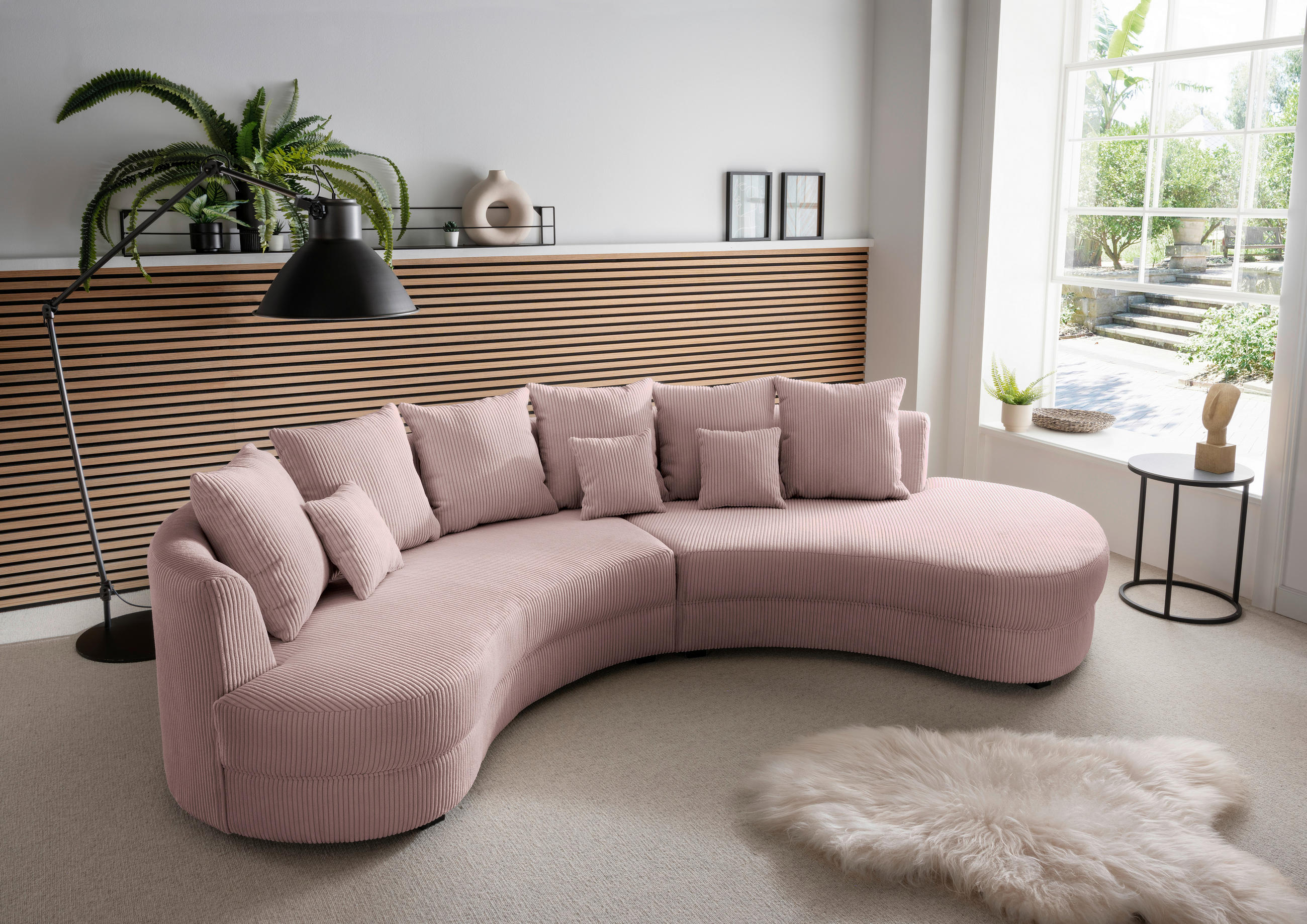 WOHNLANDSCHAFT Rosa Cord  - Schwarz/Rosa, Design, Kunststoff/Textil (300/160cm) - Livetastic