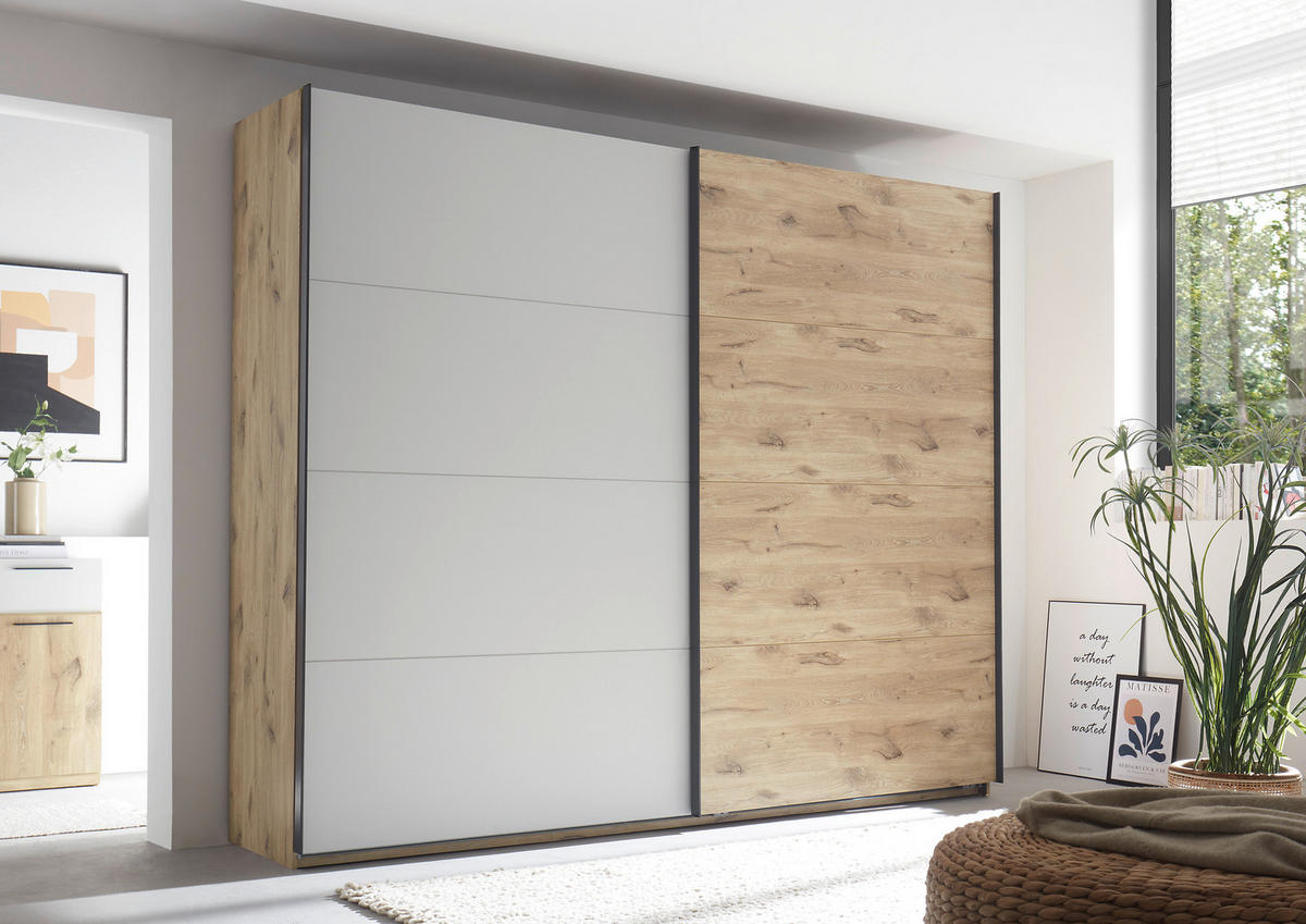 SCHWEBETÜRENSCHRANK in Eichefarben, Hellgrau  - Eichefarben/Hellgrau, Modern, Holzwerkstoff/Metall (270/225/60cm) - Venda