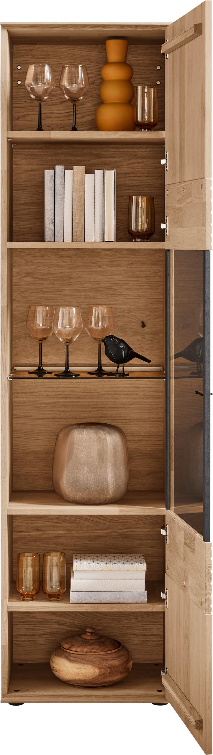 VITRINE  in massiv Kerneiche Eichefarben - Eichefarben/Anthrazit, Natur, Glas/Holz (53/206/39cm) - Valnatura