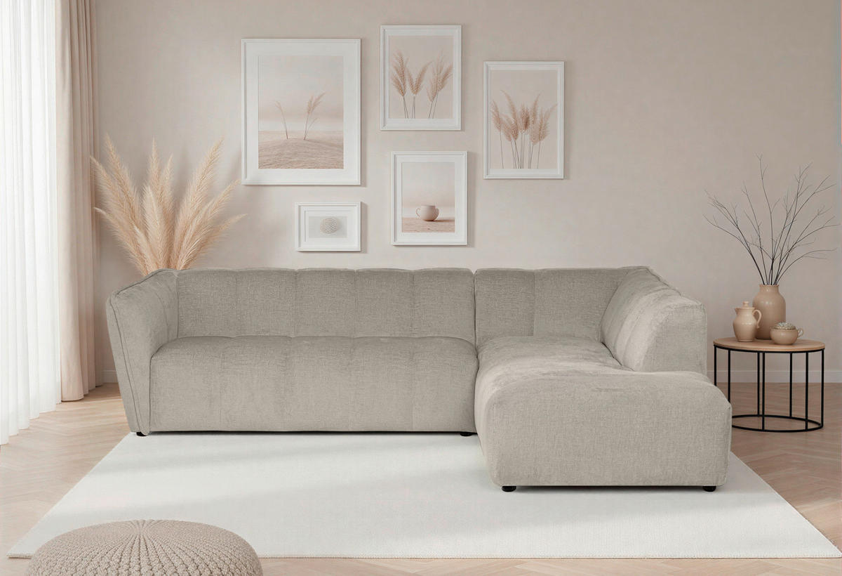 ECKSOFA LIVOLI in Chenille Creme  260/218 cm  - Creme/Schwarz, Design, Textil (260/218cm) - MID.YOU