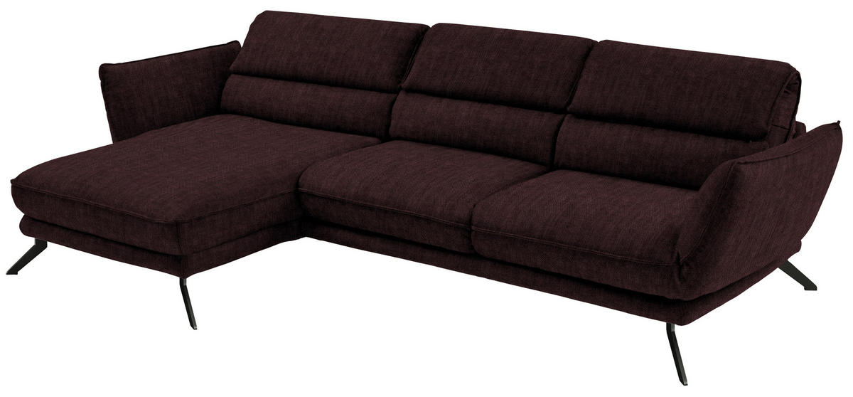 ECKSOFA in Velours Dunkelbraun  - Dunkelbraun/Schwarz, Design, Textil/Metall (153/283cm) - Valdera