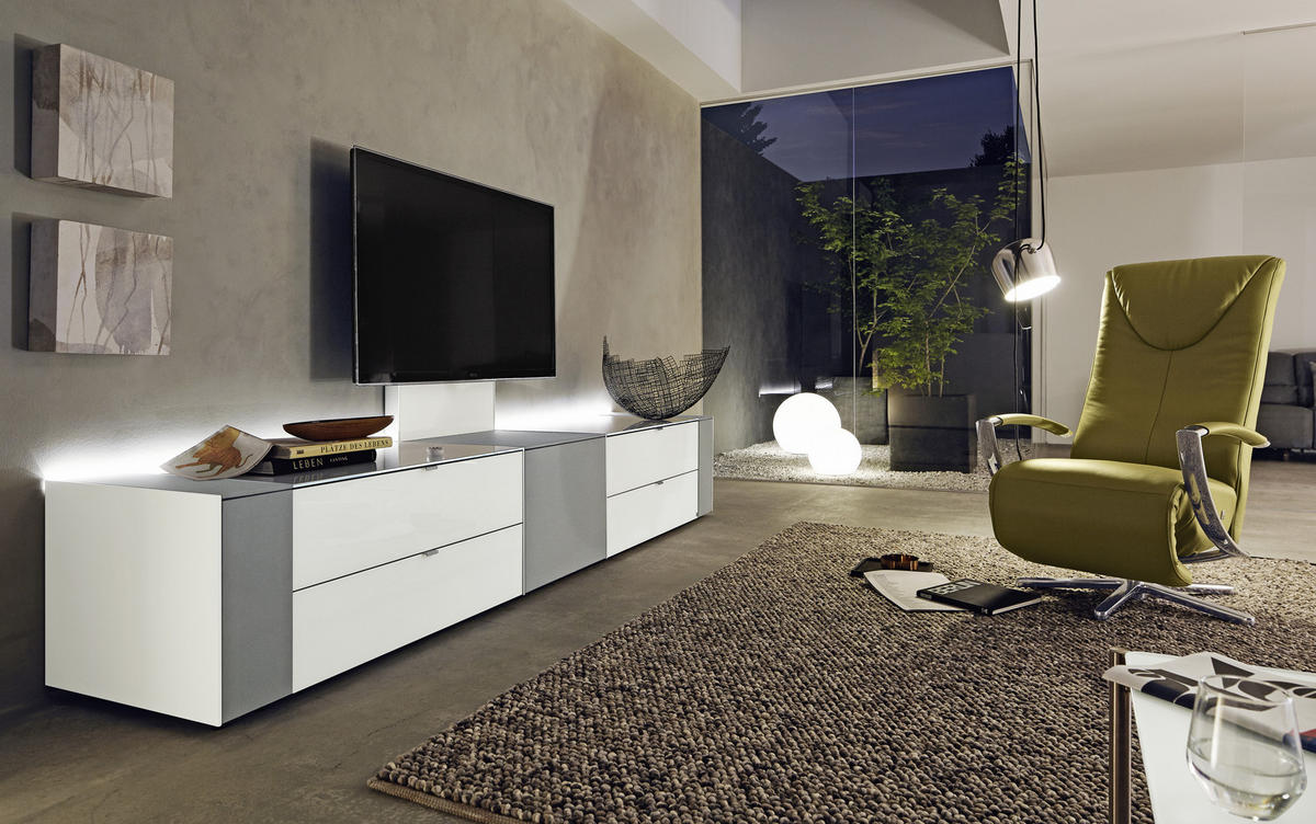 TV-ELEMENT - Alufarben/Schwarz, Design, Glas/Holzwerkstoff (303/49,8/57cm) - Musterring