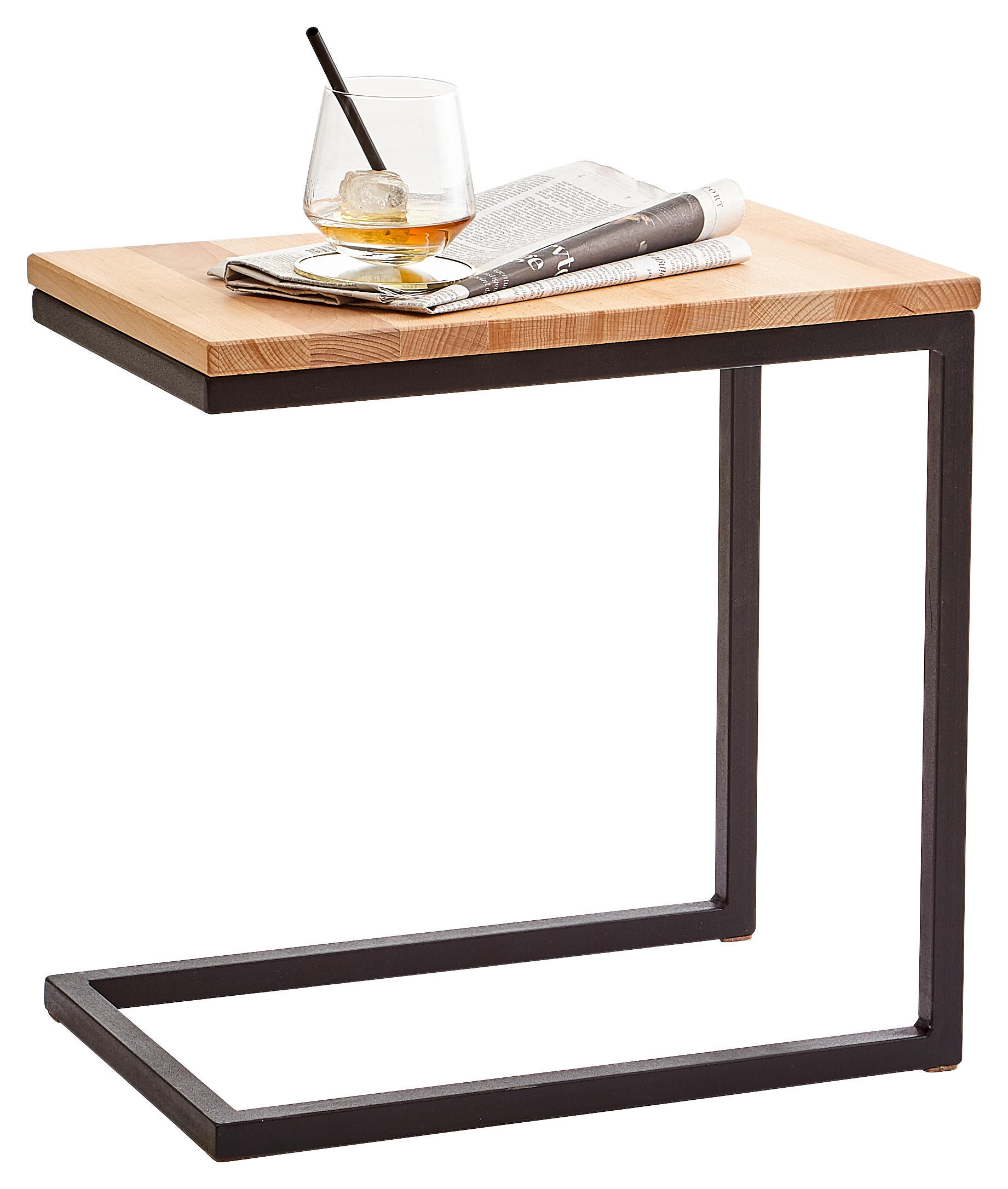 BEISTELLTISCH 30/45/45 cm Kernbuche massiv Schwarz, Buchefarben rechteckig  - Buchefarben/Schwarz, Natur, Holz/Metall (30/45/45cm) - Xora