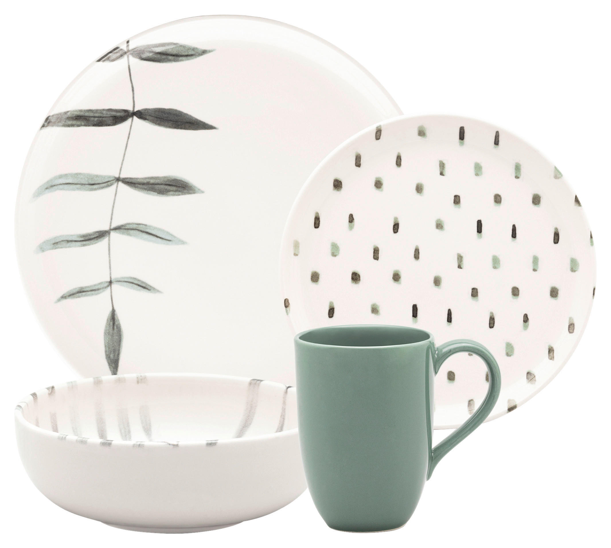 KOMBISERVICE DORA 30-teilig  - Weiß/Grün, LIFESTYLE, Keramik - Novel