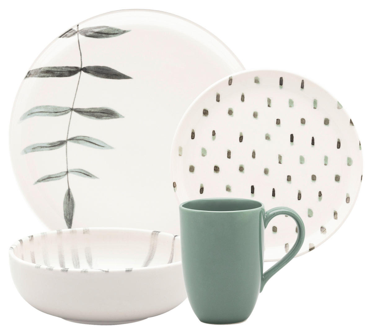 KOMBISERVICE DORA 30-teilig  - Weiß/Grün, LIFESTYLE, Keramik - Novel