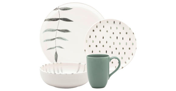 KOMBISERVICE DORA 30-teilig  - Weiß/Grün, LIFESTYLE, Keramik - Novel