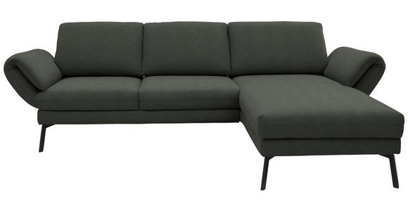 ECKSOFA  in Flachgewebe Grün Armteilverstellung, Relaxfunktion, Drehsitzfunktion  255-365/175-224 cm  - Schwarz/Grün, Design, Textil/Metall (255-365/175-224cm) - Dieter Knoll