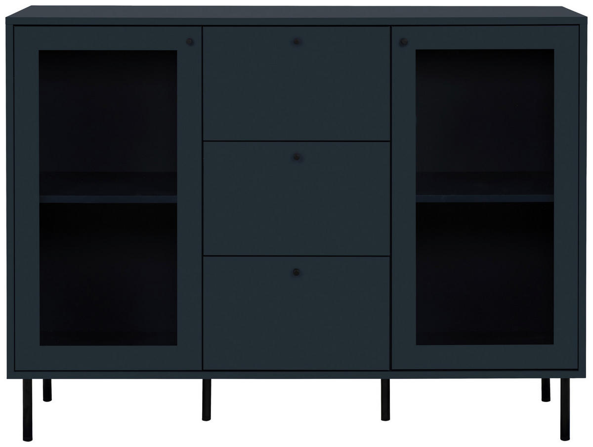 KOMODA   120/90/40 cm   plava  - crna/plava, Moderno, staklo/drvni materijal (120/90/40cm) - MID.YOU